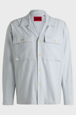 Oversized-fit overshirt in a striped Oxford cotton blend, Light Blue