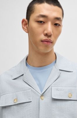 Oversized-fit overshirt in a striped Oxford cotton blend, Light Blue