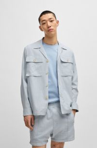 Oversized-fit overshirt in a striped Oxford cotton blend, Light Blue