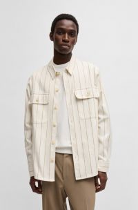 Oversized-fit overshirt in striped Oxford cotton, White