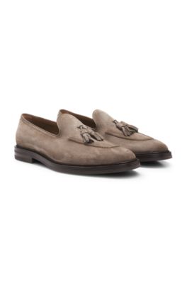 Suede loafers with tassel trim, Beige
