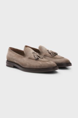 Suede loafers with tassel trim, Beige