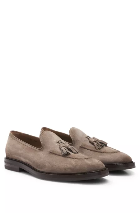 Suede loafers with tassel trim