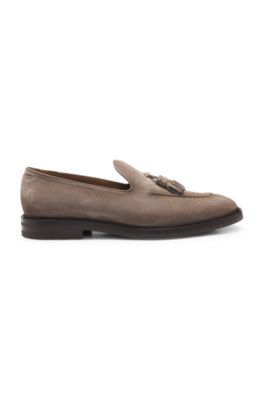 Suede loafers with tassel trim, Beige