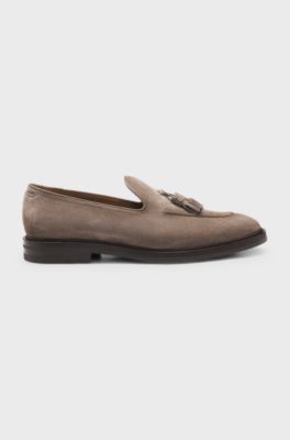 Suede loafers with tassel trim, Beige