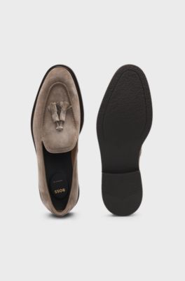 Suede loafers with tassel trim, Beige