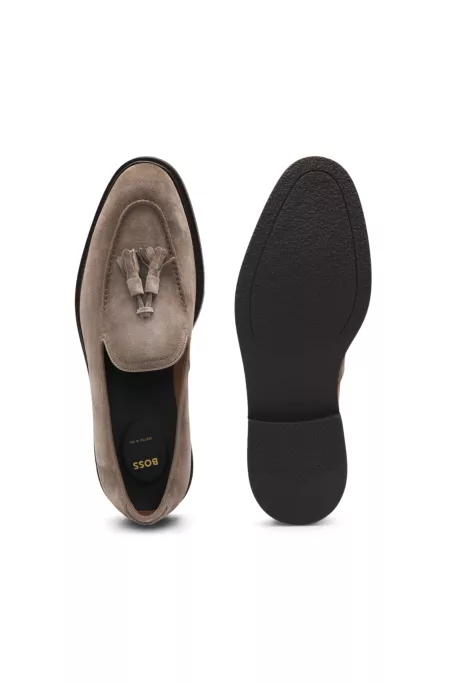 Suede loafers with tassel trim