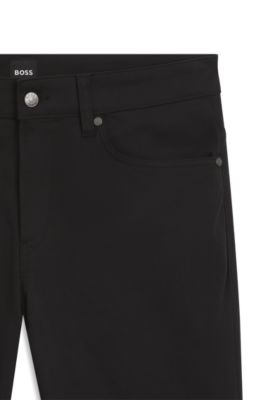 Delaware スリムフィットパンツ ストレッチコットン サテン, ブラック