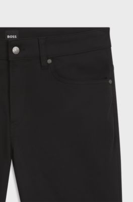 Delaware slim-fit trousers in stretch-cotton satin, Black