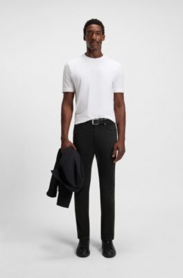 Delaware slim-fit trousers in stretch-cotton satin, Black