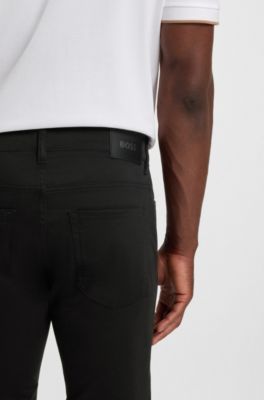 Delaware スリムフィットパンツ ストレッチコットン サテン, ブラック