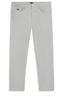 Delaware slim-fit trousers in stretch-cotton satin, Light Grey