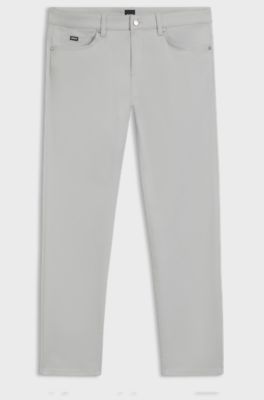 Delaware slim-fit trousers in stretch-cotton satin, Light Grey
