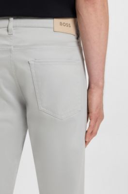 Pantalon Slim Delaware en satin de coton stretch, Gris chin&eacute;