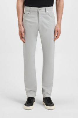 Delaware slim-fit trousers in stretch-cotton satin, Light Grey