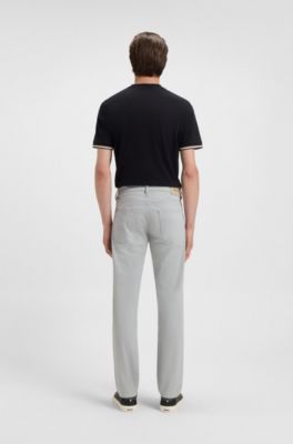 Delaware slim-fit trousers in stretch-cotton satin, Light Grey