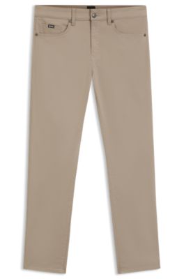 Delaware slim-fit trousers in stretch-cotton satin, Beige