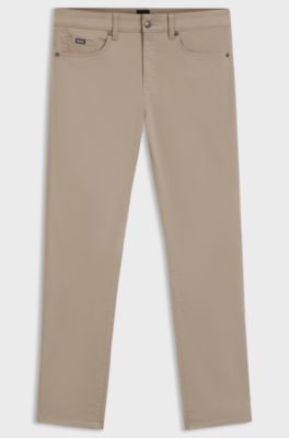 Slim-fit Delaware-broek in satijn van stretchkatoen, Beige