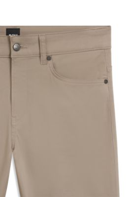 Delaware slim-fit trousers in stretch-cotton satin, Beige