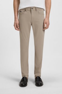 Slim-fit Delaware-broek in satijn van stretchkatoen, Beige