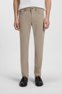 Delaware slim-fit trousers in stretch-cotton satin, Beige