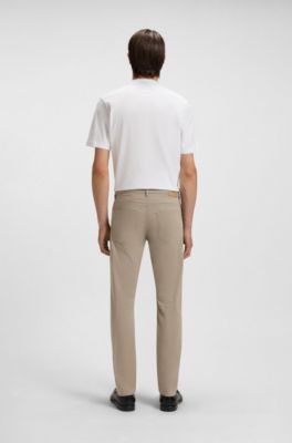 Delaware slim-fit trousers in stretch-cotton satin, Beige