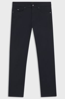 Pantalon Slim Delaware en satin de coton stretch, Bleu fonc&eacute;