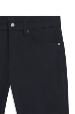 Delaware slim-fit trousers in stretch-cotton satin, Dark Blue