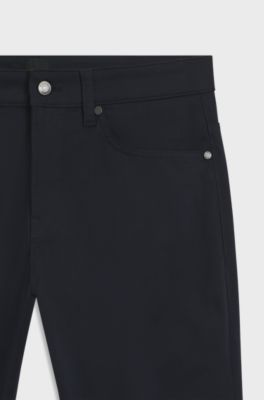 Pantalon Slim Delaware en satin de coton stretch, Bleu fonc&eacute;