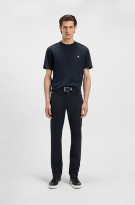 Delaware slim-fit trousers in stretch-cotton satin, Dark Blue