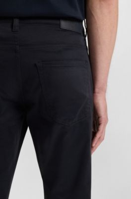 Delaware slim-fit trousers in stretch-cotton satin, Dark Blue