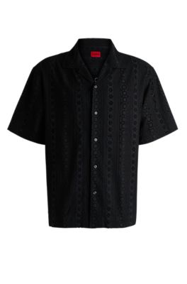 Oversized-fit shirt in cotton broderie anglaise, Black