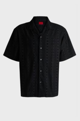 Oversized-fit shirt in cotton broderie anglaise, Black