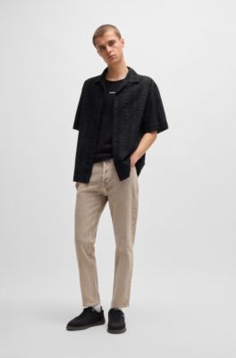 Oversized-fit shirt in cotton broderie anglaise, Black