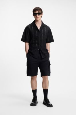Oversized-fit shirt in cotton broderie anglaise, Black