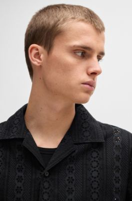 Oversized-fit shirt in cotton broderie anglaise, Black
