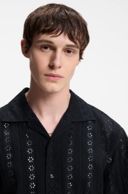 Oversized-fit shirt in cotton broderie anglaise, Black