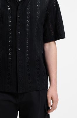 Oversized-fit shirt in cotton broderie anglaise, Black