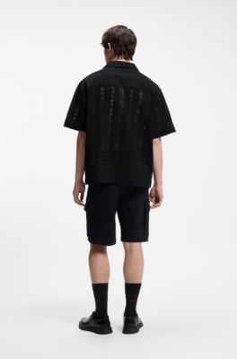 Oversized-fit shirt in cotton broderie anglaise, Black