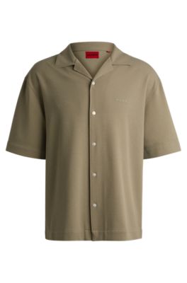 Oversized-fit shirt in structured jersey, Khaki