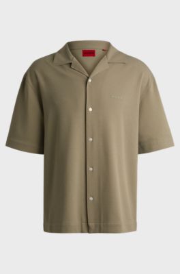 Oversized-fit shirt in structured jersey, Khaki
