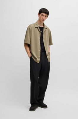 Oversized-fit shirt in structured jersey, Khaki