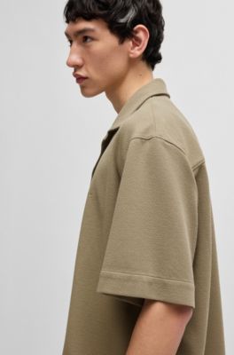 Oversized-fit shirt in structured jersey, Khaki