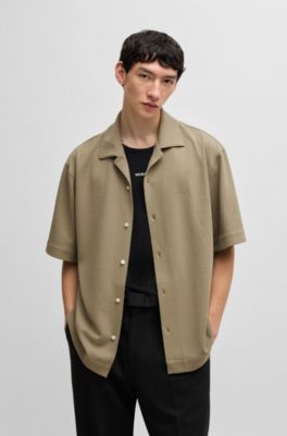 Oversized-fit shirt in structured jersey, Khaki