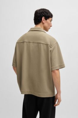 Oversized-fit shirt in structured jersey, Khaki