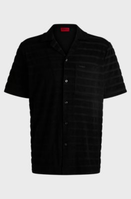 Relaxed-fit shirt in striped cotton towelling, Black