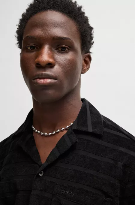 Relaxed-fit shirt in striped cotton towelling