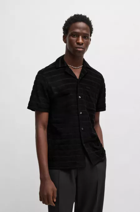 Relaxed-fit shirt in striped cotton towelling