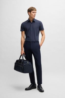Slim-fit shirt in printed performance-stretch jersey, Dark Blue