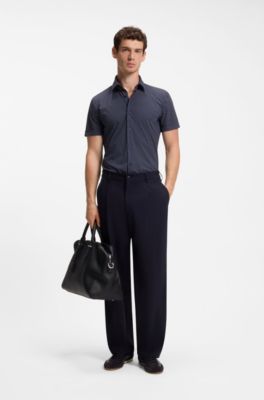 Slim-fit shirt in printed performance-stretch jersey, Blue Patterned